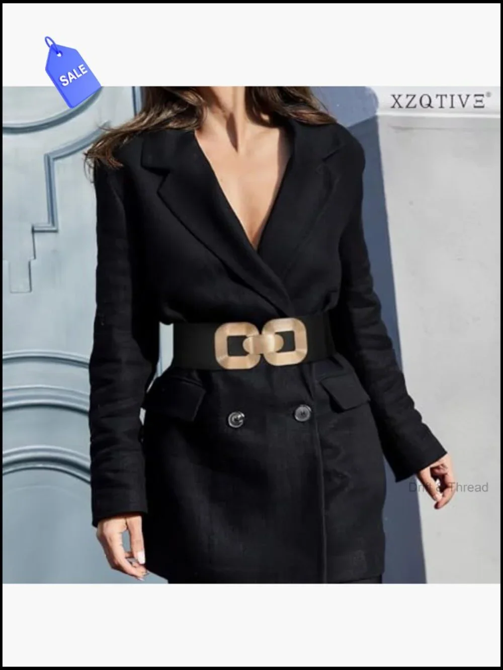 Wide Elastic Stretchy Belt with Gold Buckle for Dresses 3 inch